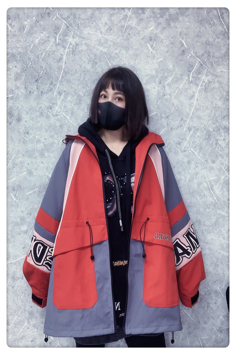 Giacca a contrasto di colore per abbigliamento da donna, autunno, nuovo design, ricamo con lettere, giacca antivento larga di media lunghezza_voghion.com