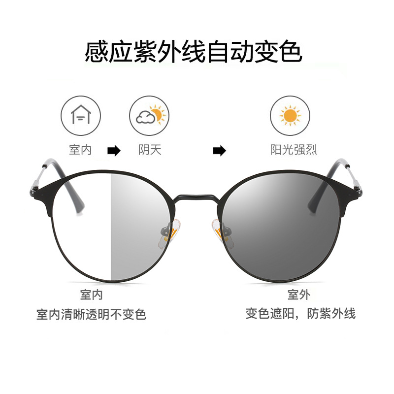 新款素颜风圆框眼镜框架金属全框眉毛架简约变色眼镜防蓝光眼镜女