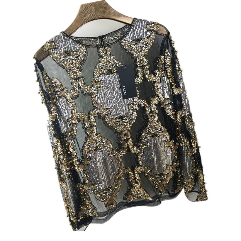 Поколение тяжелой промышленности вышитая бисером светская рубашка с пайетками свободный тонкий пуловер с длинным рукавом Футболка куртка