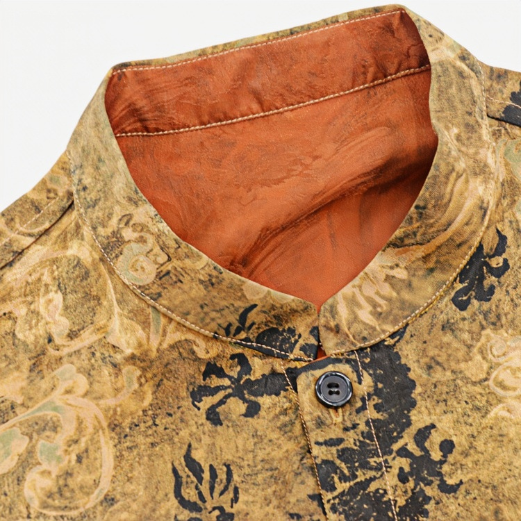 Áo sơ mi ngắn tay nam mulberry silk cao cấp dáng rộng mùa hè — Vàng 8908 chi tiết 9
