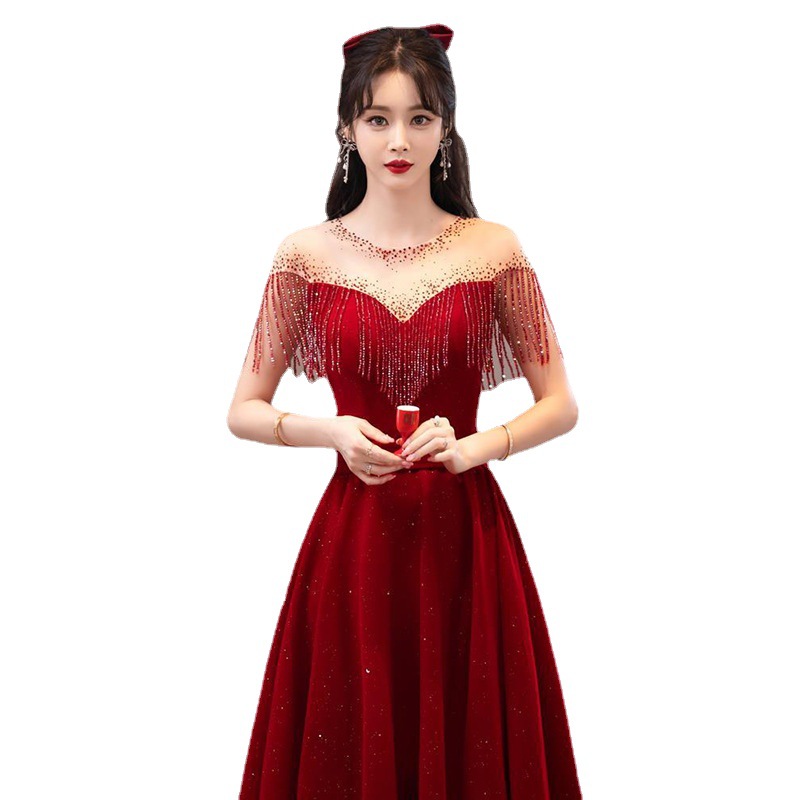 Vestido de novia color burdeos para primavera, para novias de talla pequeña, vestido de compromiso transfronterizo, vestido de noche para mujer.