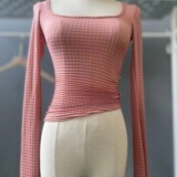 Осенний мусс, лонгслив, ретро тонкий мегафон, новая коллекция, квадратный вырез, с рукавом