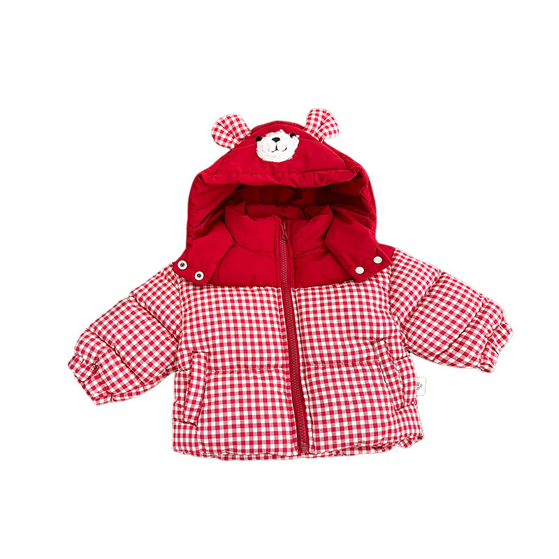 Baby invierno ropa de algodón rojo adorable bebé estilo extranjero retrógrado con capuchón de algodón engrosado chaqueta de algodón cálida