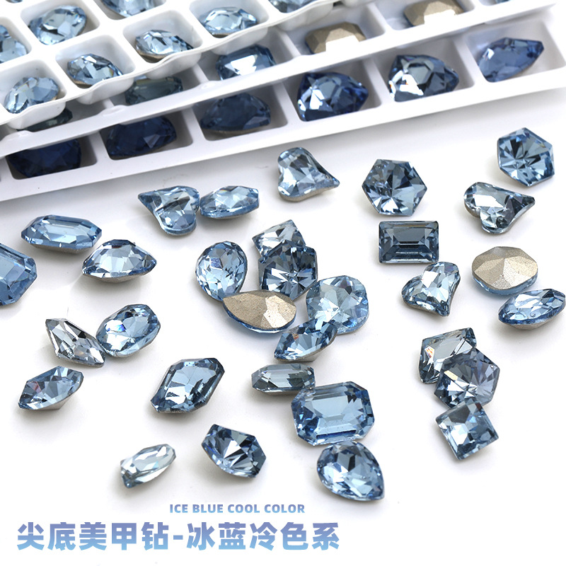 ins Ice Blue Color size Special-shaped Nail Drill Special-shaped crystal Glass Drill Super Flash Silver Nail enhancement decorate