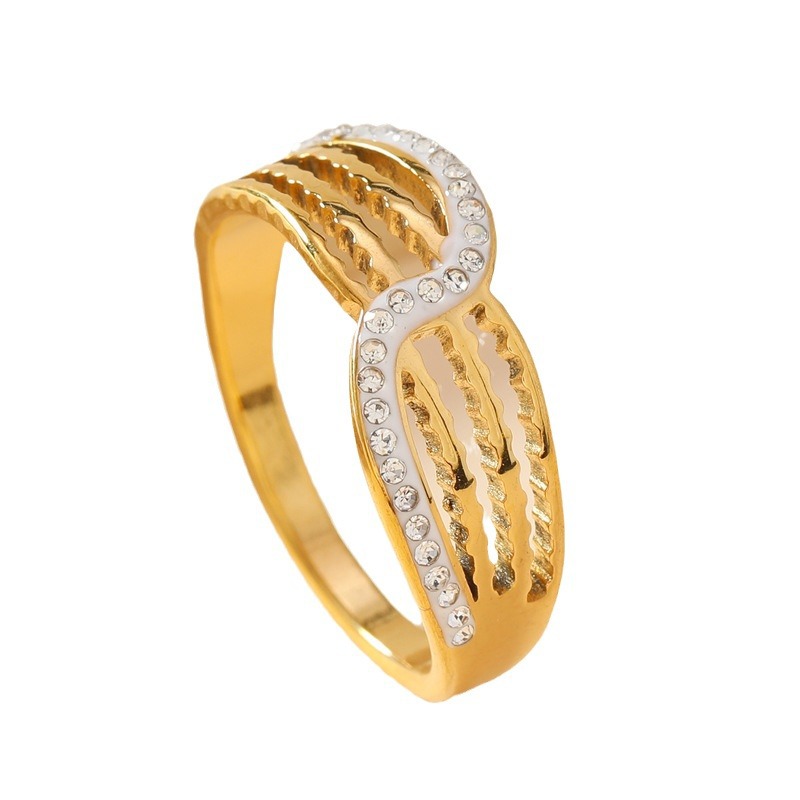 Anillo de acero inoxidable de lujo ligero europeo y americano exagerado personalidad de corte hueco línea multicapa incrustada de cerámica diamante joyería anillo