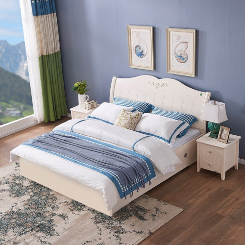 Portable Pearl 1.8-meter Master Bedroom Double Bed, 1.5m Korean Rustic Single Bed Mattress Furniture High Box Storage