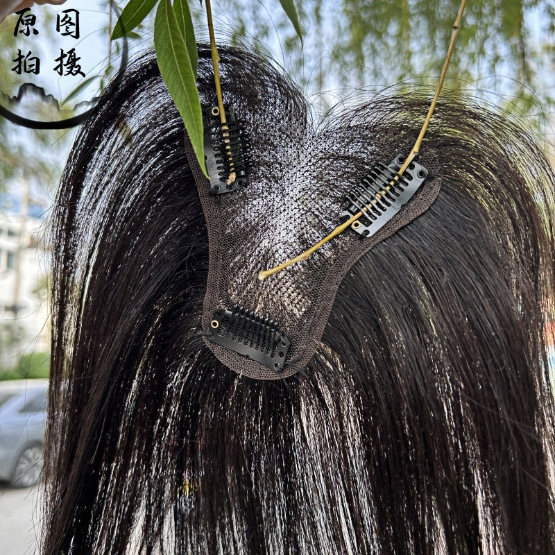 八字刘海假发片女士头顶补发蓬松真发自然前额高颅顶无痕补发片|undefined