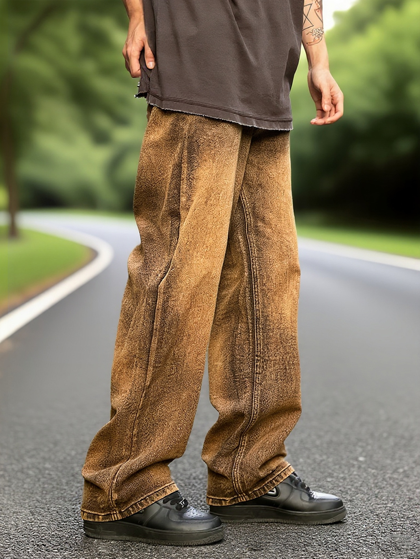 Pantaloni casual da uomo in stile coreano, a gamba dritta e ampia, in poliestere di peso medio, alla moda e adatti a tutte le stagioni._voghion.com