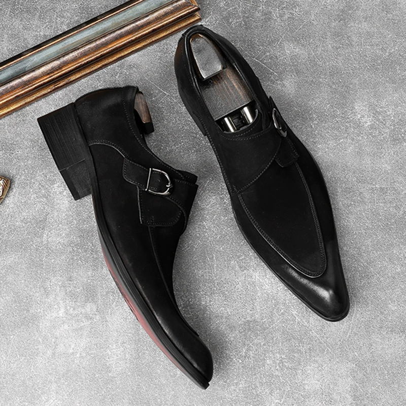Модная остроконечная мужская кожаная обувь первого слоя из воловьей замши деловая Мужская обувь Mengke обувь платье Производительность кожаная обувь