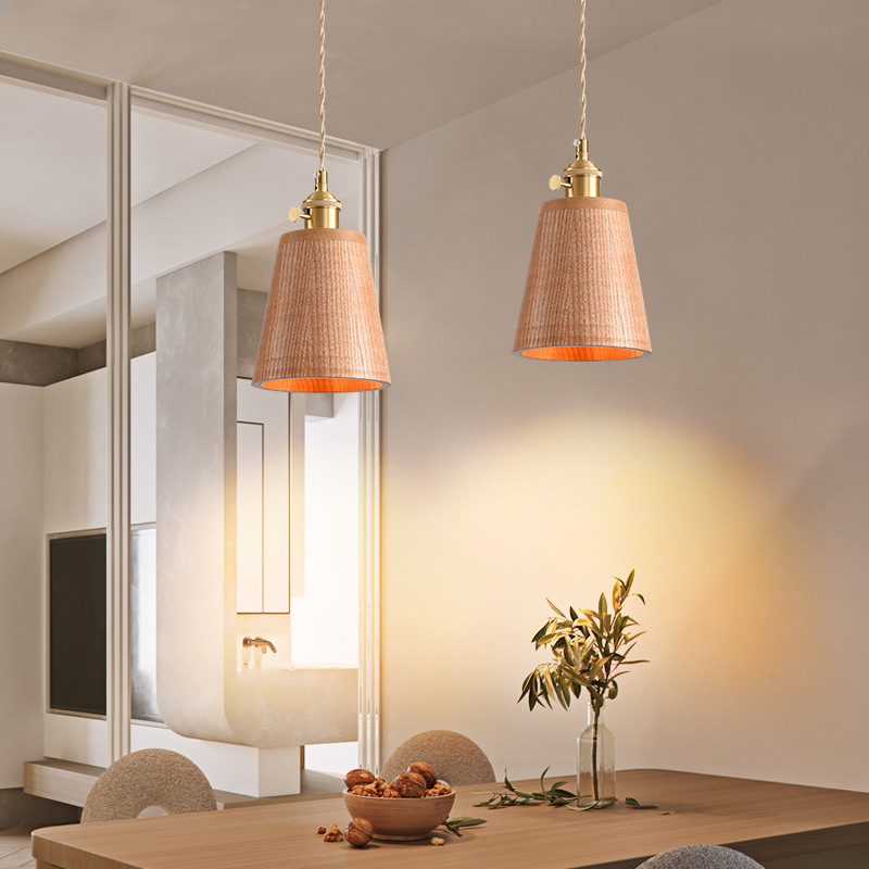 Lámpara de cabecera del dormitorio lujoso nuevo retro creativo bronce color nuez bar de madera maciza comedor de línea larga pequeña lámpara de cama