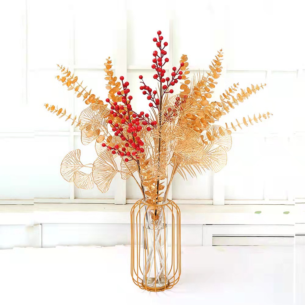 Rama de Flores Artificiales de Estilo Europeo, Hoja de Ginkgo, Hoja de Baya, Arte Floral Hecho a Mano, Decoración Nórdica