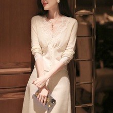 新品女士 美轮美奂 蕾丝羊毛针织小精品衫 毛衣上衣女 花边