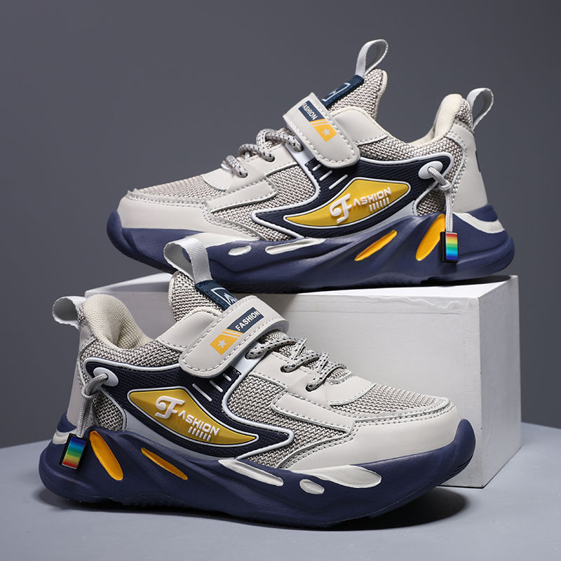 Zapatos casuales de cuero de malla para niños grandes al por mayor, zapatos para niños antideslizantes y resistentes al desgaste, zapatos deportivos, zapatos para correr de primavera y otoño