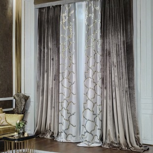 Light Luxury Modern High-End Villa High Window High-End Imported Italian Velvet Embroider Living Room Curtains Bedroom Full Blackout