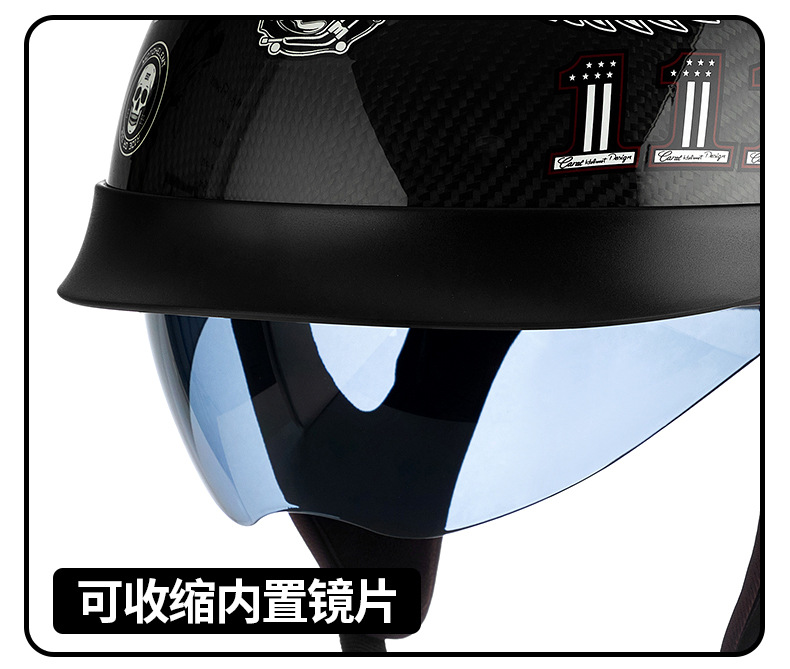 Carbon Fiber Motorcycle Half Helmet Retro Helmet Men's Electric Vehicle Safety Riding Scoop Helmet Cross-Border Foreign Trade Dropshipping