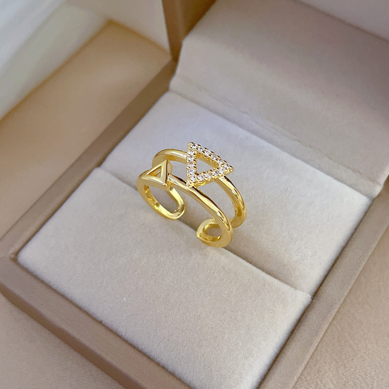 Fashion Triangle Brass Plating Hollow Out Inlay Zircon Open Ring 1 Piece