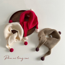 ins韩系儿童围巾冬季毛线防风保暖圣诞款宝宝三角氛围感穿搭围脖