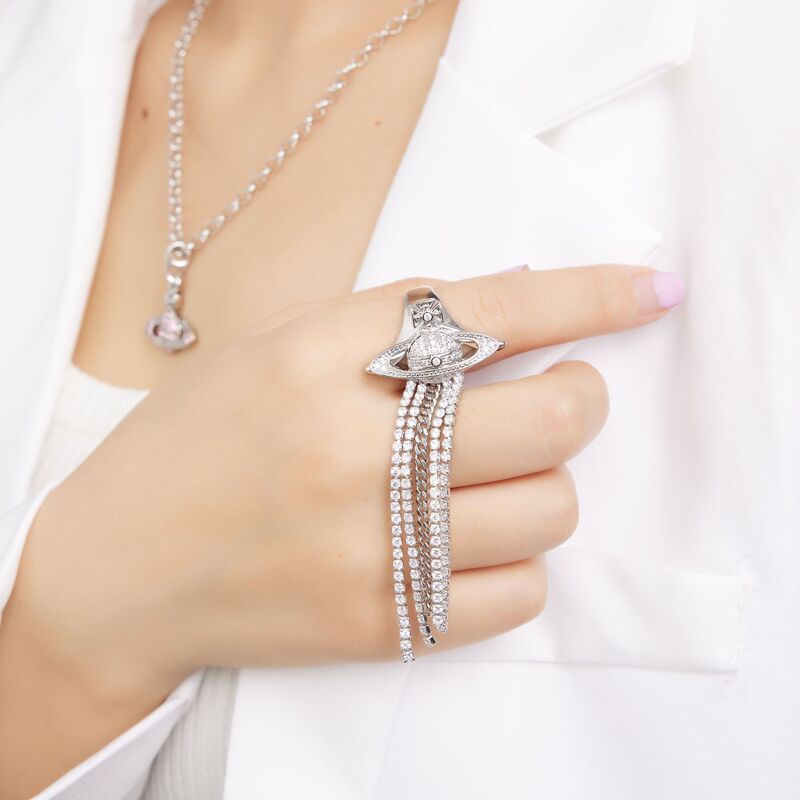Autumn and Winter New Niche Fashion Sense Planet Zircon Tassel Elegant Women's Ring Saturn Full Diamond Advanced Earrings