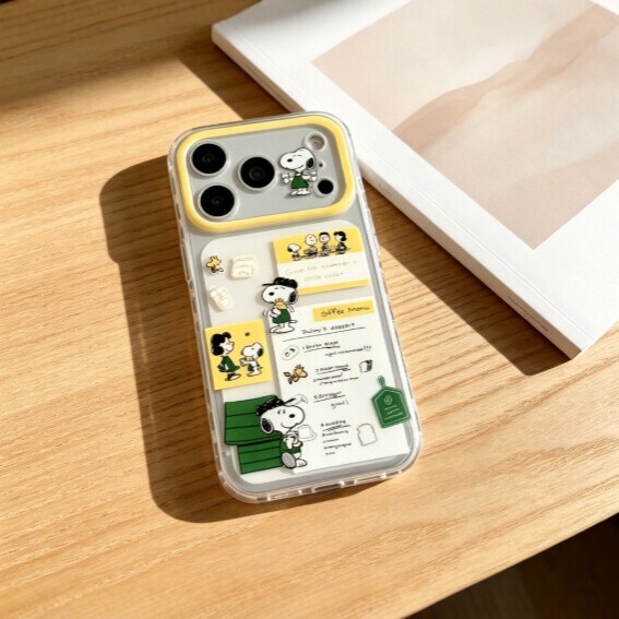 Snoopy Coffee Shop Sticky Notes Case for iPhone 16, Apple 15, 17 Pro Max, Personalized 14/13 Soft Case