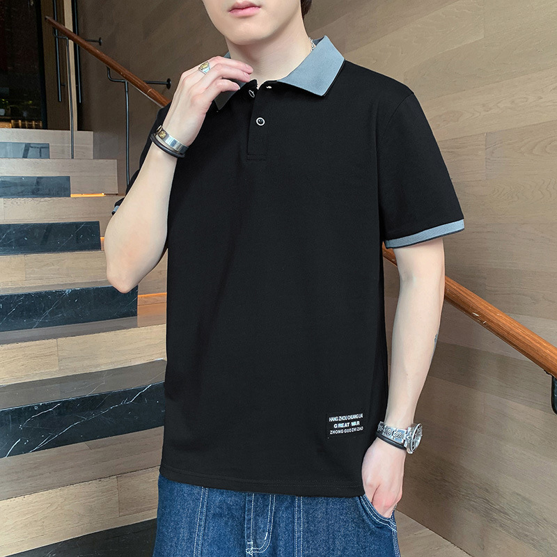 Camiseta polo para hombre casual, camiseta de manga corta con solapa, moda para hombre, marca de tendencia suelta japonesa de media manga estilo Harajuku