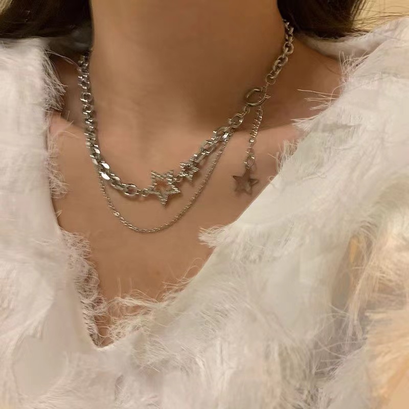 Collier double rang Sweet Style haut de gamme avec pendentif étoile, style minimaliste et élégant, inspiré du hip-hop et tendance._voghion.com