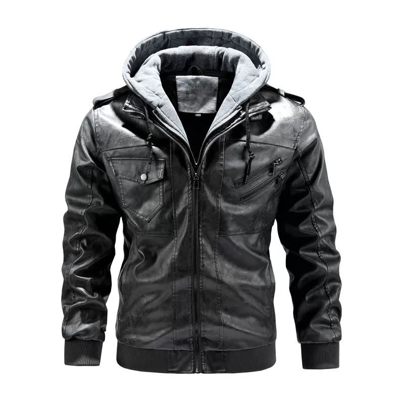 Polyurethane Autumn Jacket, European Style, Plus Sizes, Hooded with Velvet/Fleece Lining