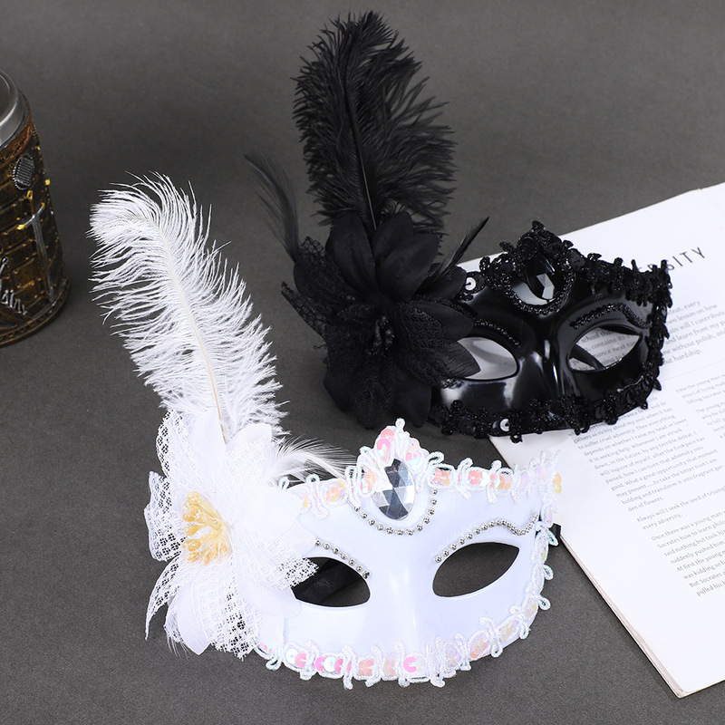Halloween Feather Lily Mask Half-Face Princess Ancient Style Party Performance Cos Stage Performance Ostrich Feather Mask