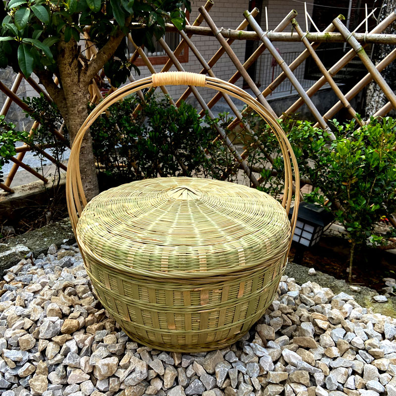 Cestas de bambú tejidas a mano al por mayor canasta de bodas canasta antiguo bambú tejido huevo canasta de almacenamiento de frutas con tapa
