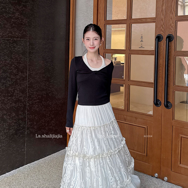 LS述致 2025秋季新款假两件设计感打底衫女高级感内搭上衣61131#|undefined