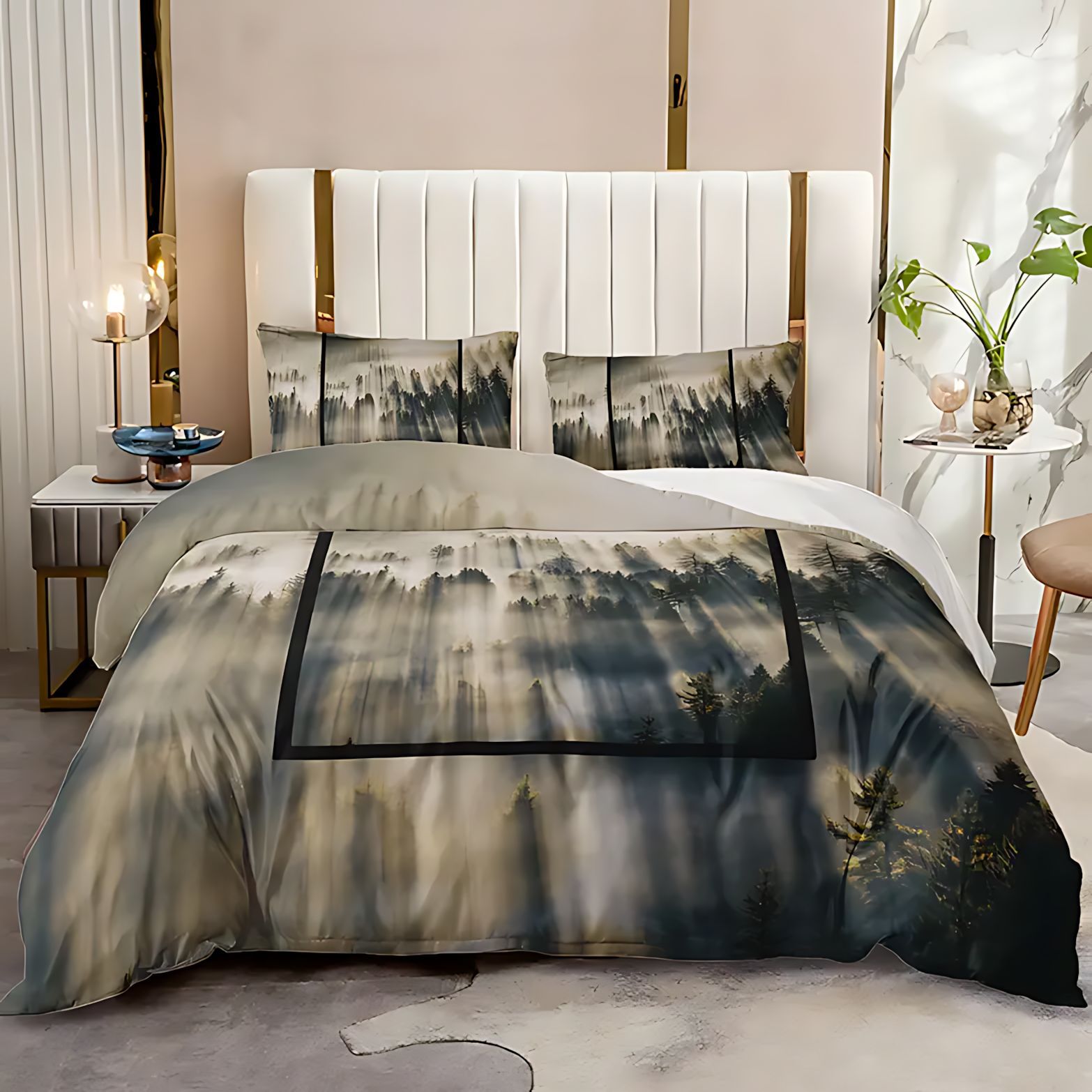 TEMU / JIT Bosque transfronterizo dibujos animados 3D impresión digital abrasión suave y cómodo conjunto de edredón para diseñar