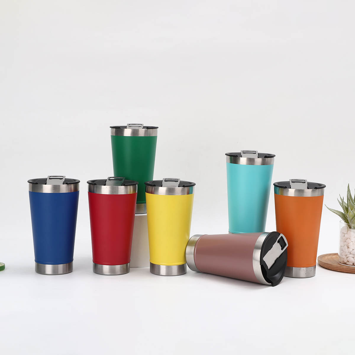 공장 아마존 크로스 보더 휴대용 맥주 컵 병따개 새로운 304 스테인레스 스틸 이중층 진공 자동차 컵