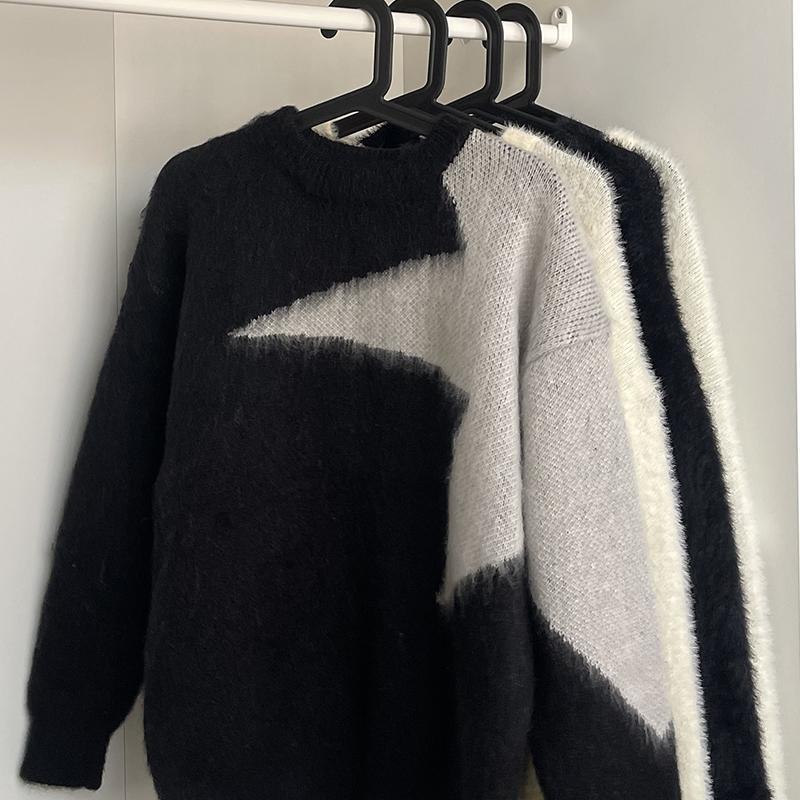 새로운 하프 스타 모헤어 스웨터 남성 겨울 국가적 트렌드 레트로 느슨한 캐주얼 니트 스웨터 커플 학생 소녀