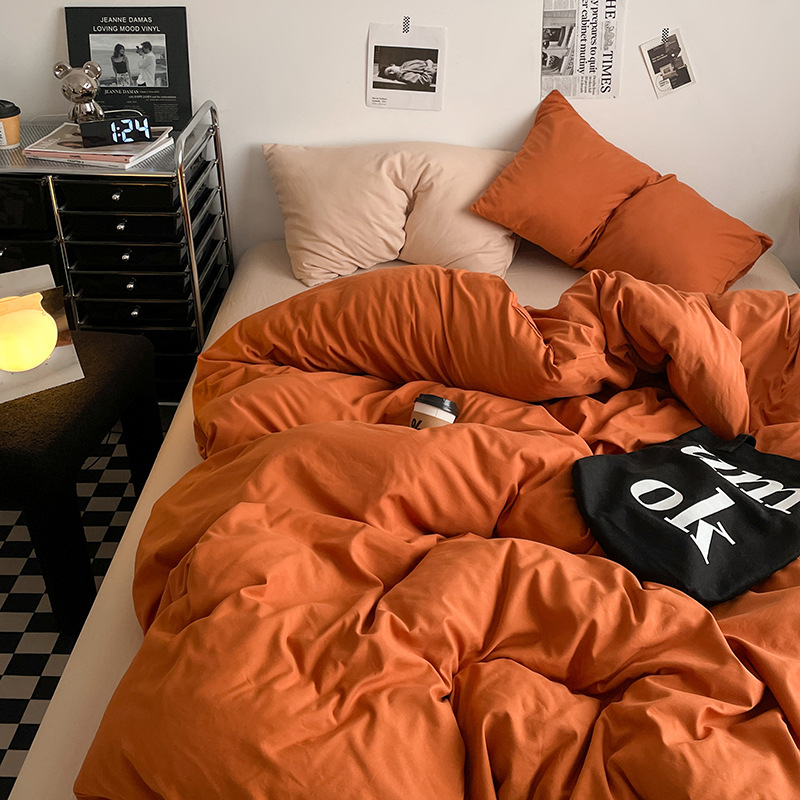 2024 nueva serie de cuatro piezas de mezcla y combinación de color sólido de algodón lavado de peso alto