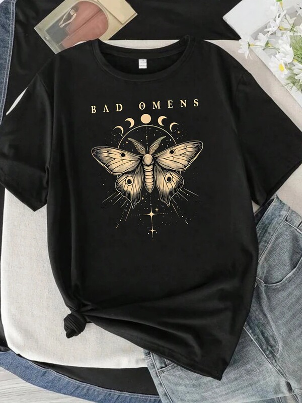 Foreign trade bad omen letter pattern round neck women's t-shirt short sleeve fashion printed half sleeve shirt stretch t-shirt