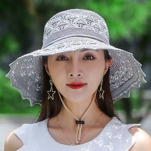 New summer women's Korean version of sun hat large brim hat lace sun protection sun protection sun protection hat foldable beach hat