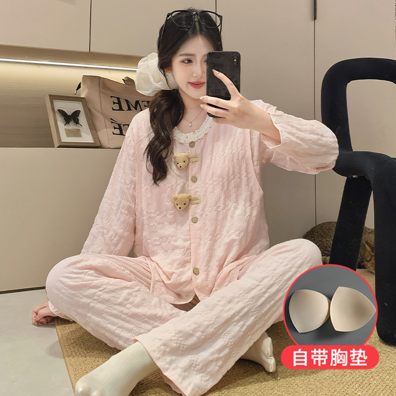 2025 Summer Thin Maternity Pajamas for Postpartum Women, Cloud Cotton with Chest Pad for Breastfeeding