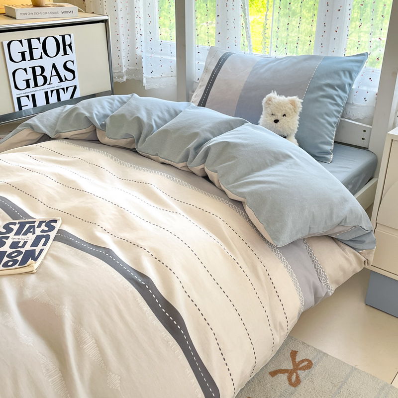 Ropa de cama de tres piezas de algodón para dormitorio de estudiantes, sábana de algodón 100%, funda de edredón, funda de edredón de algodón individual, sábana nueva
