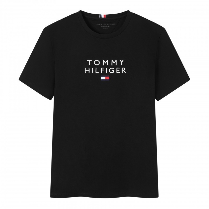 Tommy トミー サマー メンズ ラウンドネック レター Tシャツ 半袖 スリム 刺繍 トップス カジュアル 万能 スポーツ コットン|undefined