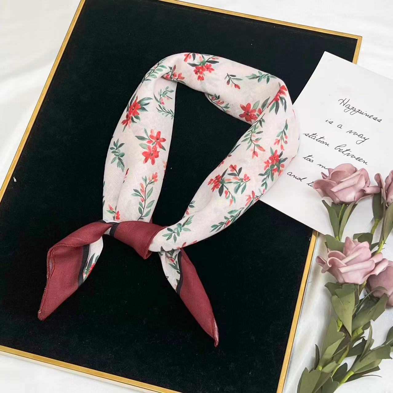 60g Weight Kerchief Classification Daily Occasion cotton and linen Material Flower Pattern Summer Season Women's Gender IG Style Style Women's IG Style Flower Cotton And Linen Kerchief 107