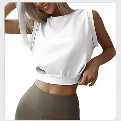Summer Amazon Lady Fashion Solid Color Short Sleeve Round Neck Tank Top