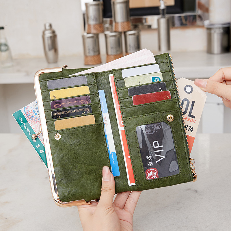 Nuevo cross-border retro clip larga billetera multifuncional multifuncional bolso de cambio plegable simple bolso de mano portátil de mujer