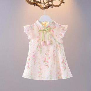Girls' Floral Cheongsam Dress Summer Thin Improved Children's Dress Baby Summer Outfit Girl's First Birthday Dress