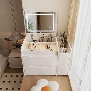 Bay Window Dressing Table Modern Minimalist Bedroom Small Apartment Flip-Top Folding Mirror Multi-Functional White Dressing Table