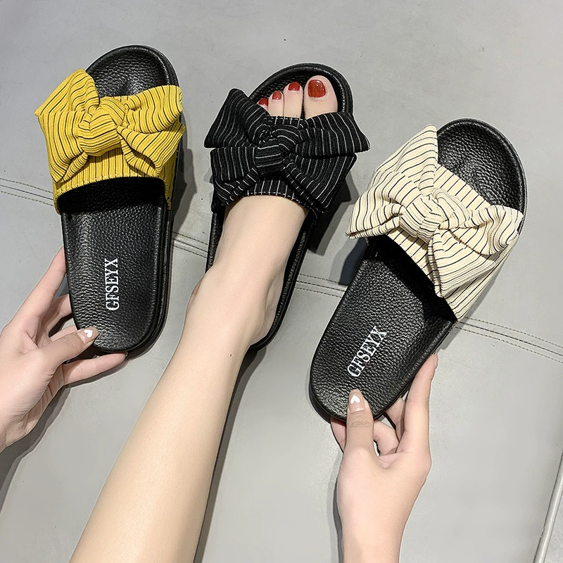 35-44 размера женская обувь большого размера тапочки женские летние носить толстые подошвы дикие банты на пляже 43 мягкие подошвы холодные тапочки 42