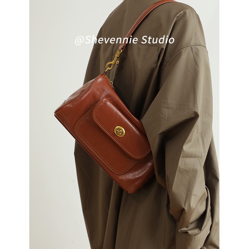 Light Luxury and High-End Retro Handbag, New Spring Model, Cowhide Underarm Bag, Shoulder Crossbody Bag, Women's Bag, Retro Style, Versatile