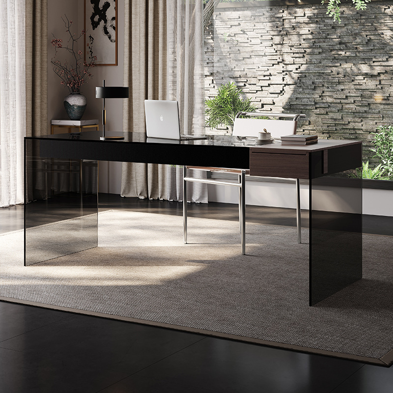 Italian Minimalist Desk, Light Luxury Modern Tempered Glass Floating Desk, Home Study High-End Office Desk, Computer Desk