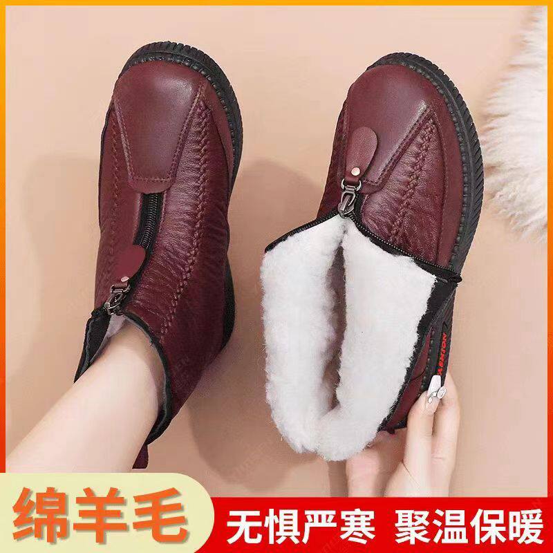 Bốt cao cổ nữ lót lông giữ ấm, đế mềm chống thấm nước, khóa kéo phía trước — Giày bốt cao D02-đen [đóng hộp], Giày bốt cao D02-đỏ [đóng hộp]