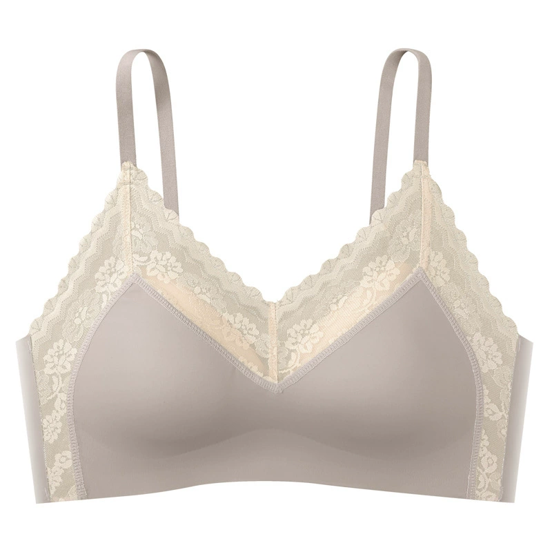 Lace thin underwear, supporting wireless bra for leisure, beautiful back