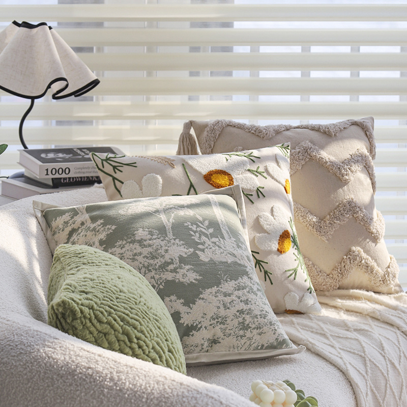 Cream Wind Pillow Cover Floral Pillow Sofá Salón Snow Rectangular Verde Pillow Ventana Flotante Cojín de respaldo