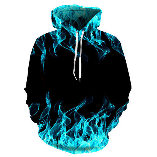 Men's and Women's Casual Hooded Sweatshirts with 3D Digital Printing, Multicolored Flame Series